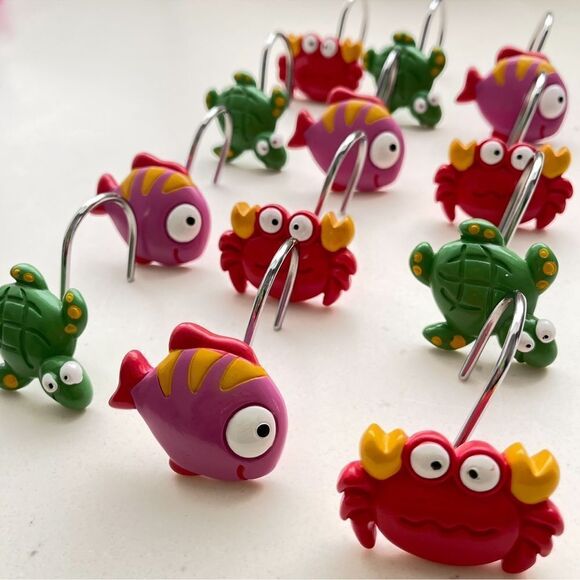 Fish Crab Turtle Kid’s Shower Curtain Hooks - Picture 1 of 2